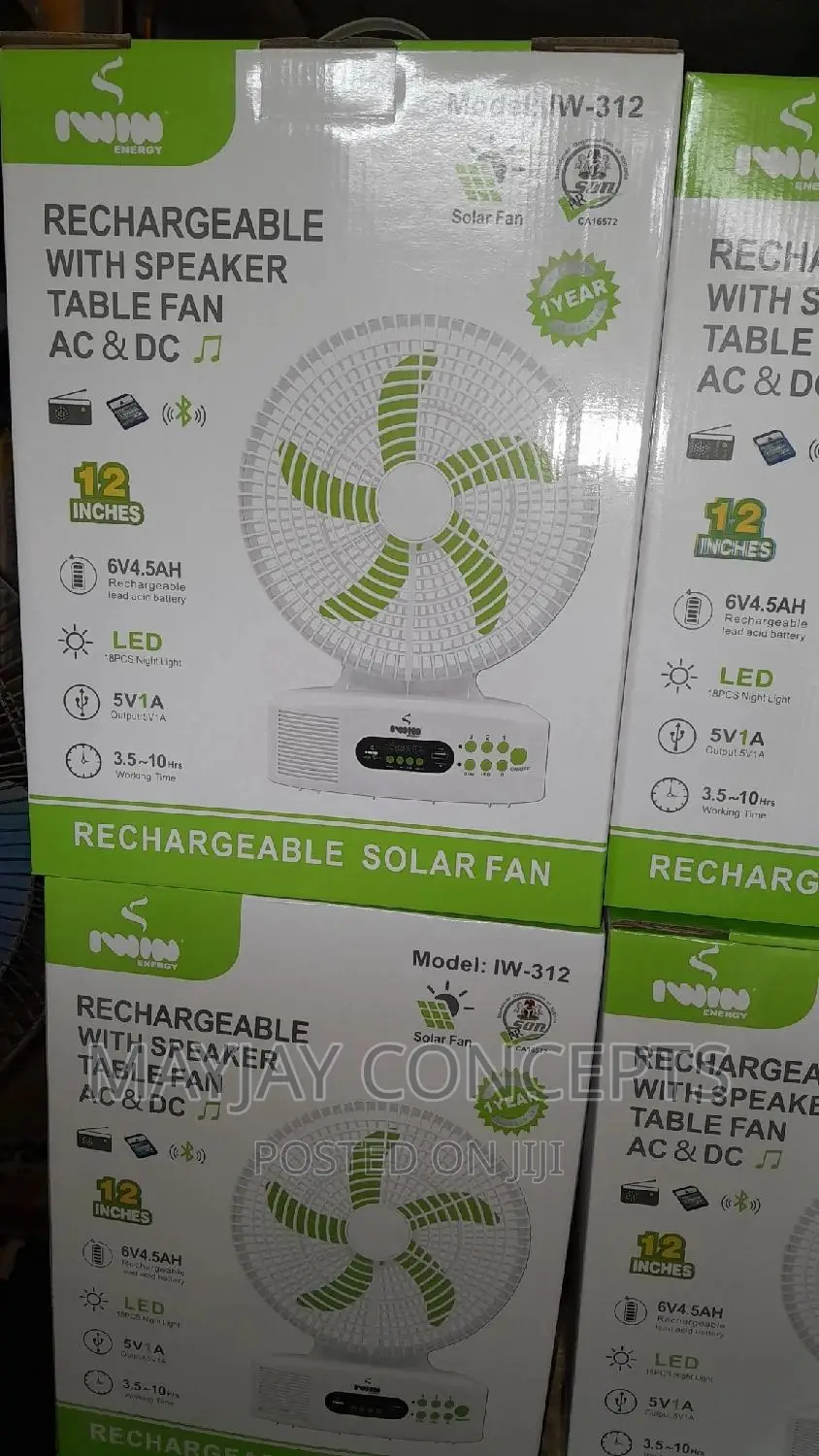 12" Iwin Solar Rechargeable Fan With Solar Panel-Mp3,RADIO