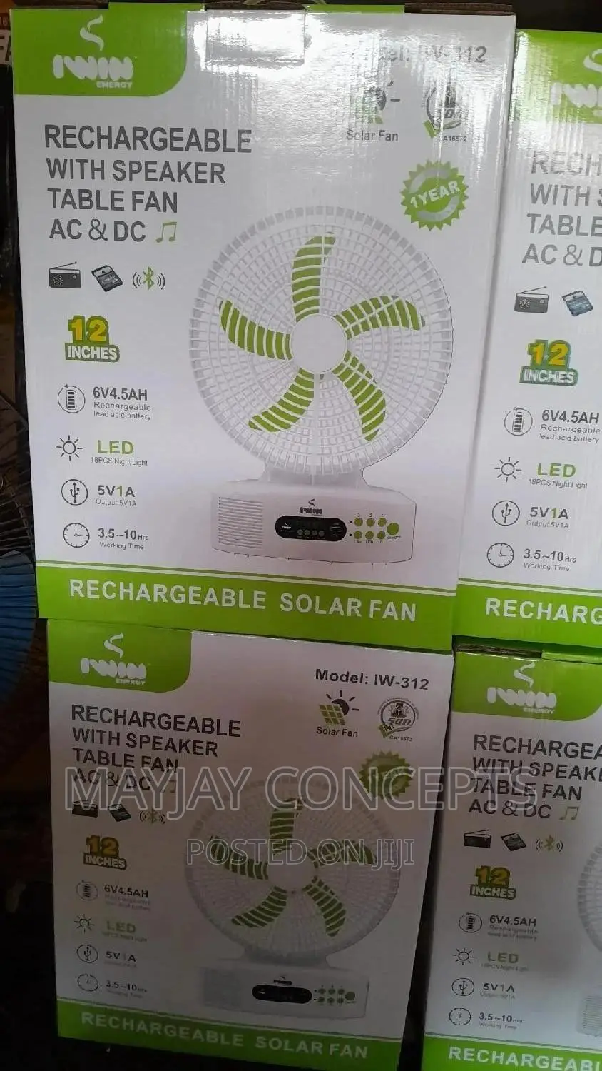 12" Iwin Solar Rechargeable Fan With Solar Panel-Mp3,RADIO