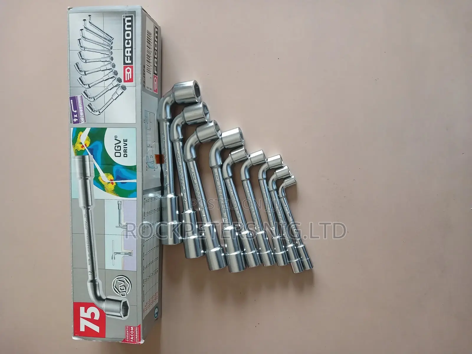 Facom 75.J9pb 9 Piece Metric Angled Socket Wrench Set 8-19mm