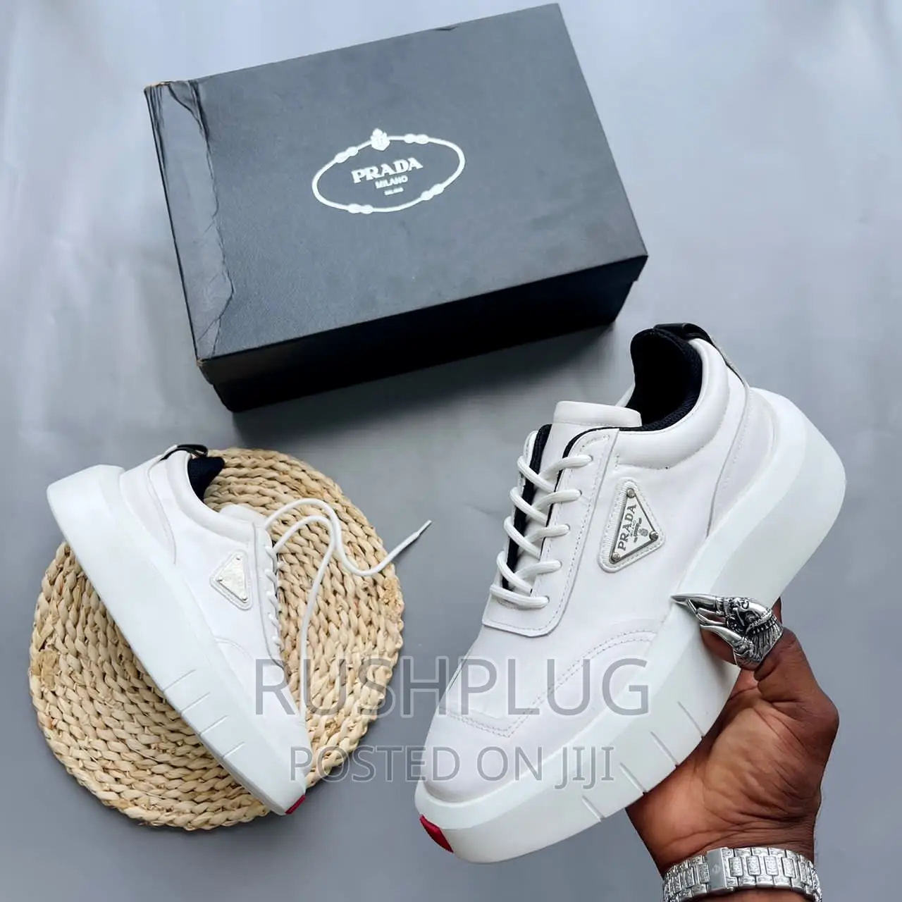 Luxury PRADA Milano High-Sole White Sneakers