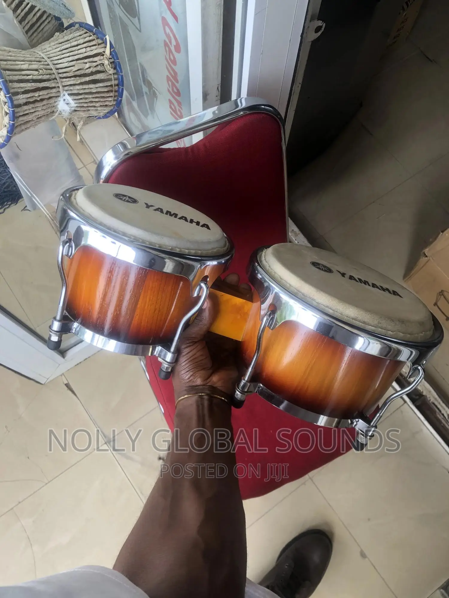 Professional Wooden Bongo Drum Set 8” and 9” - Red Wood