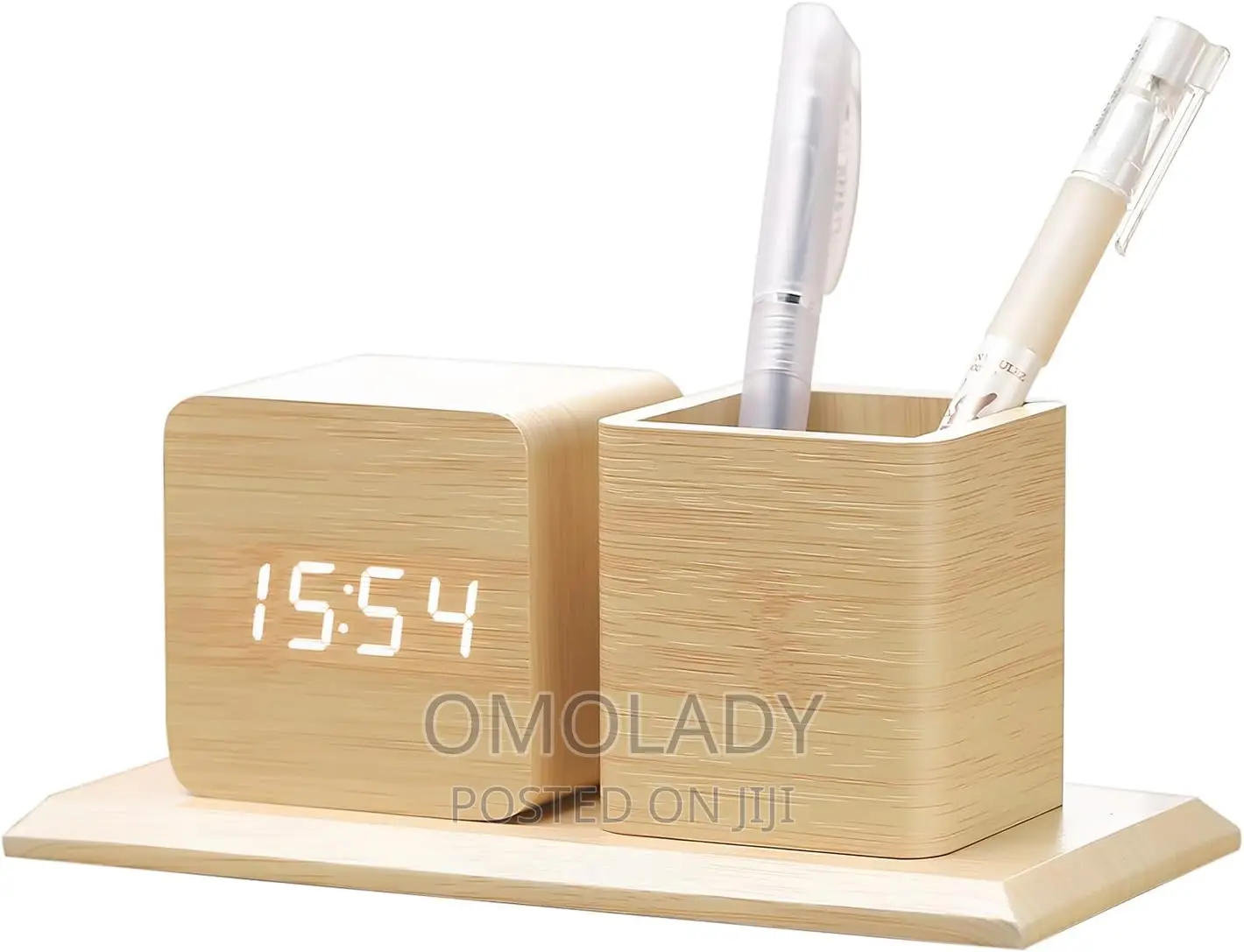 Wooden Digital Clock With Pen Holder