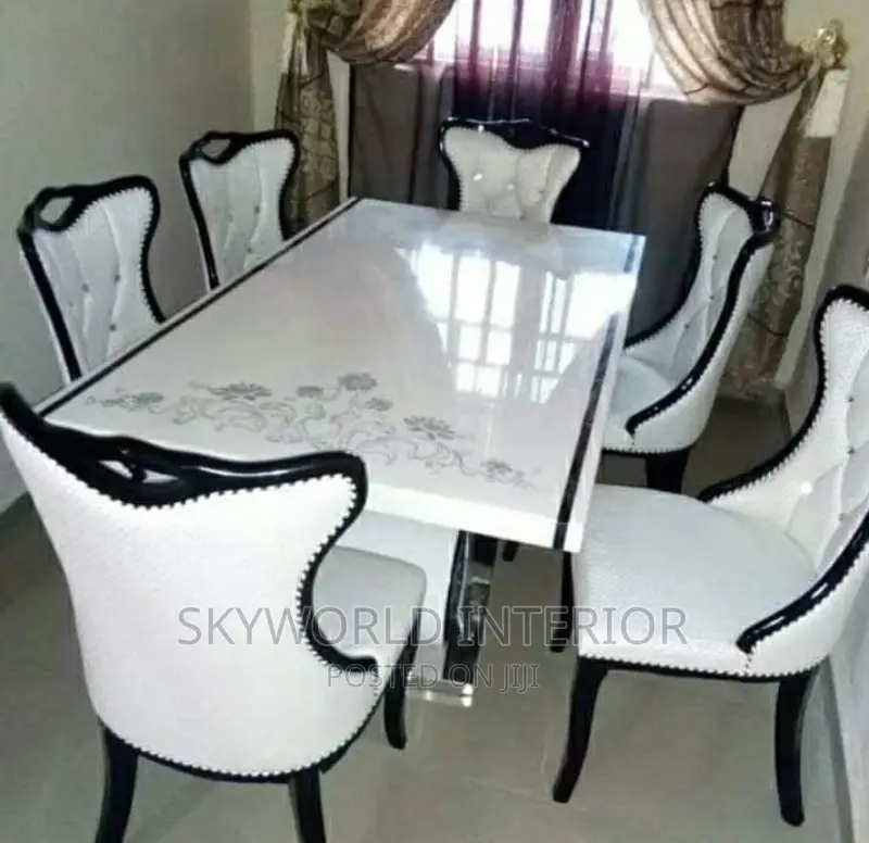 White Dining Table Set 6 Leather Chairs