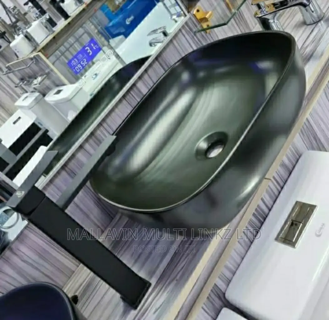 Black Countertop Basin and Basin Mixer Hot and Cold Faucets