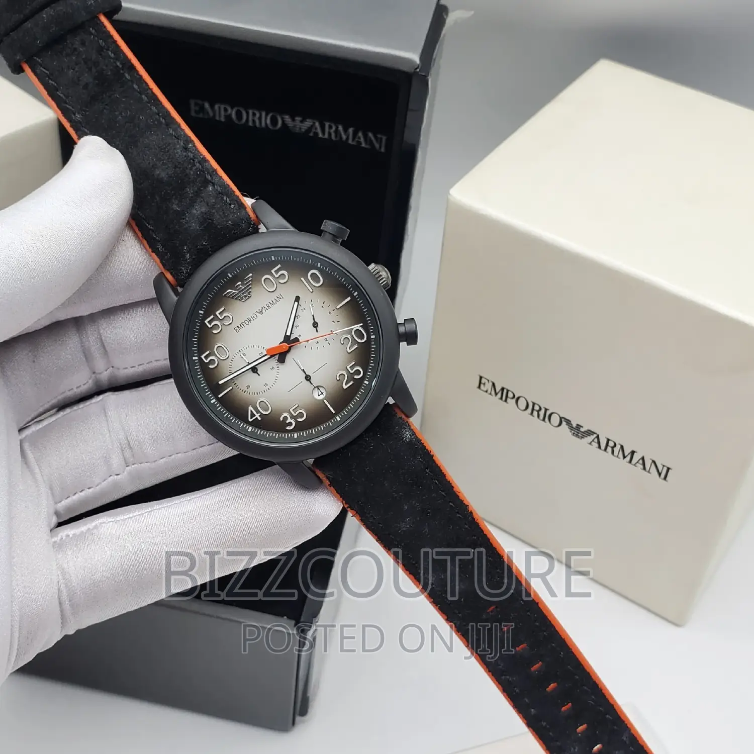 Original EMPORIO ARMANI Black Leather Available Instore