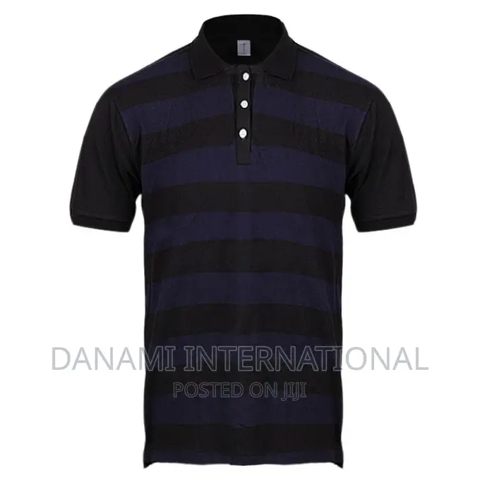 Danami Blue With Black Striped Polo Collar T-Shirt