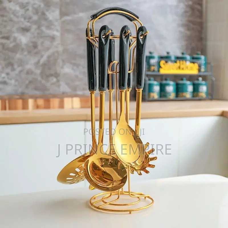 7pcs Nordic Light Luxury Stainless Kitchenware Cooking Spoon