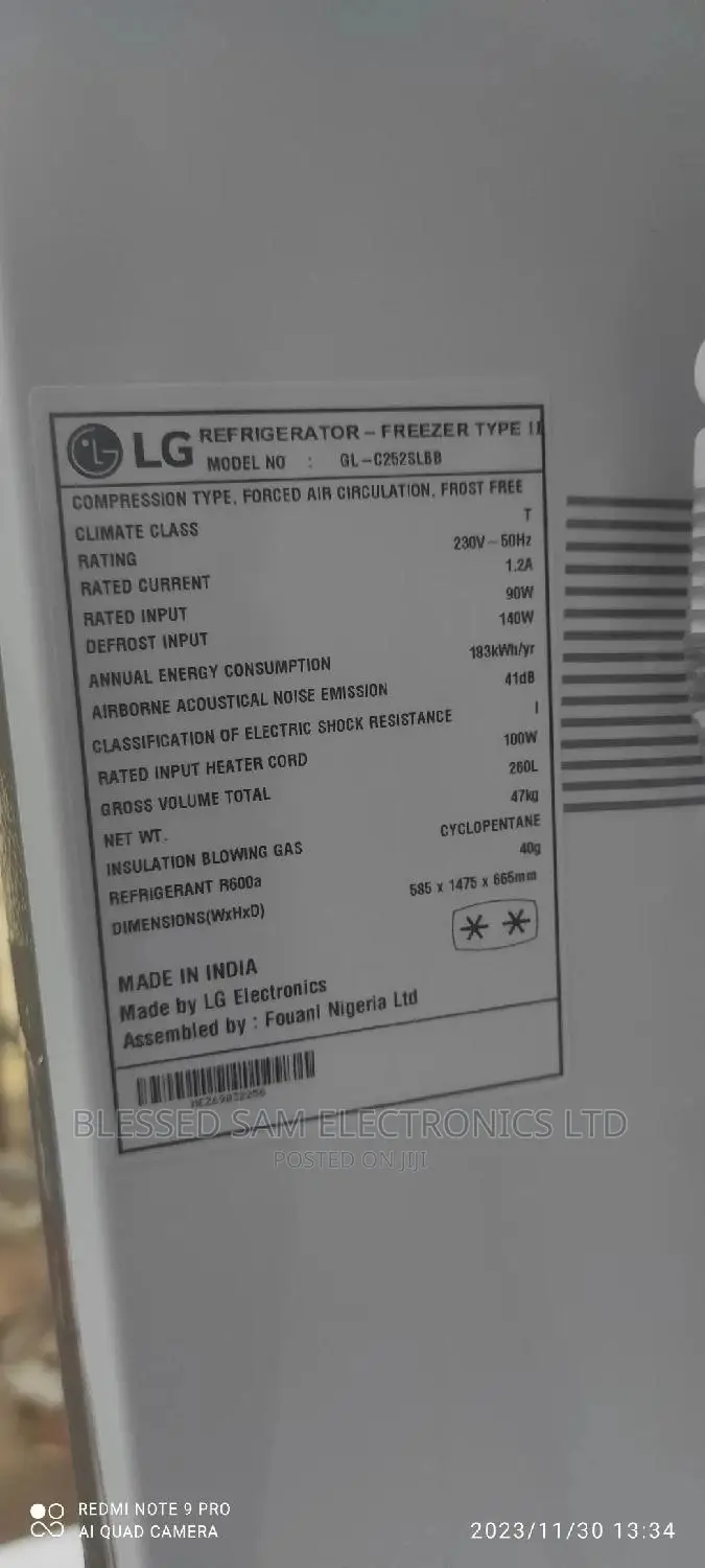Original LG Inverter Fridge 260L Double Door Energy Saving +