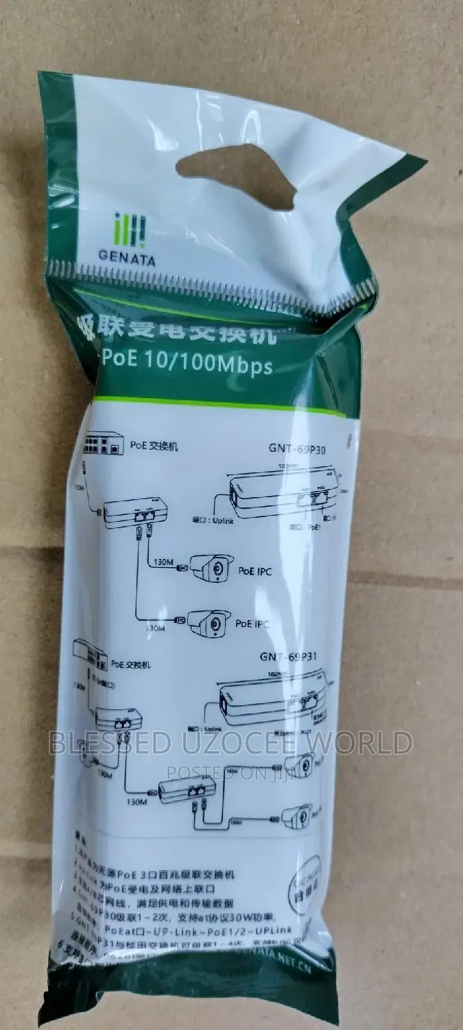 Poe Extender 1 to 2 Port Ethernet Switch GNT-69p30 Power Over Rj45 Lan