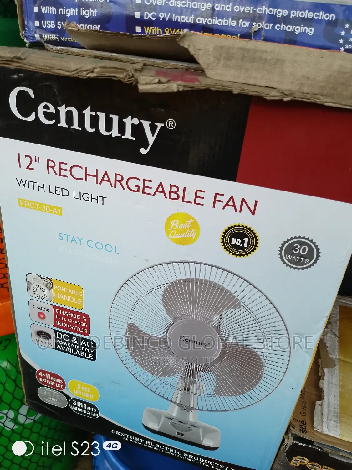 Century Rechargeable Table Fan 12"