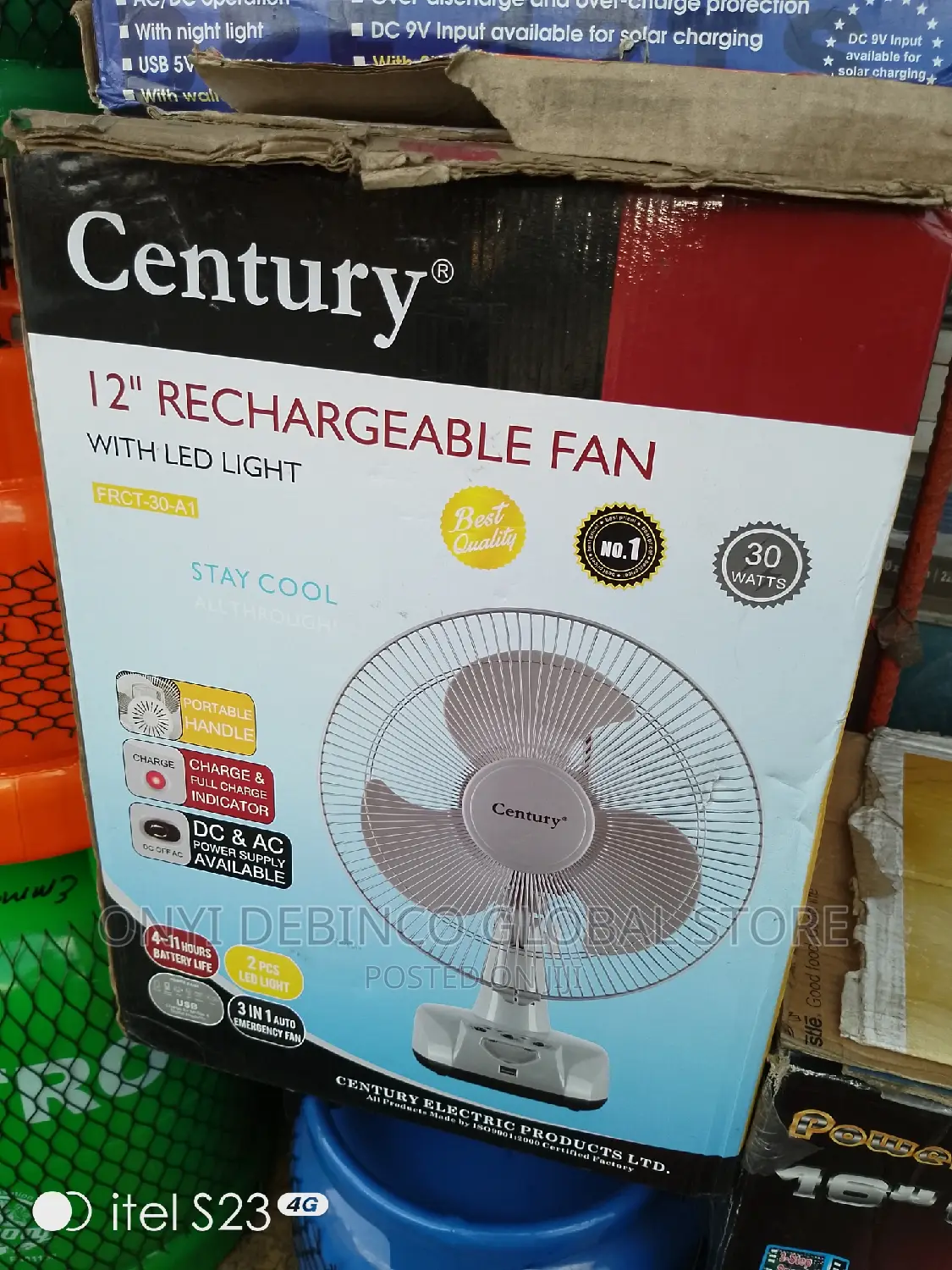 Century Rechargeable Table Fan 12"