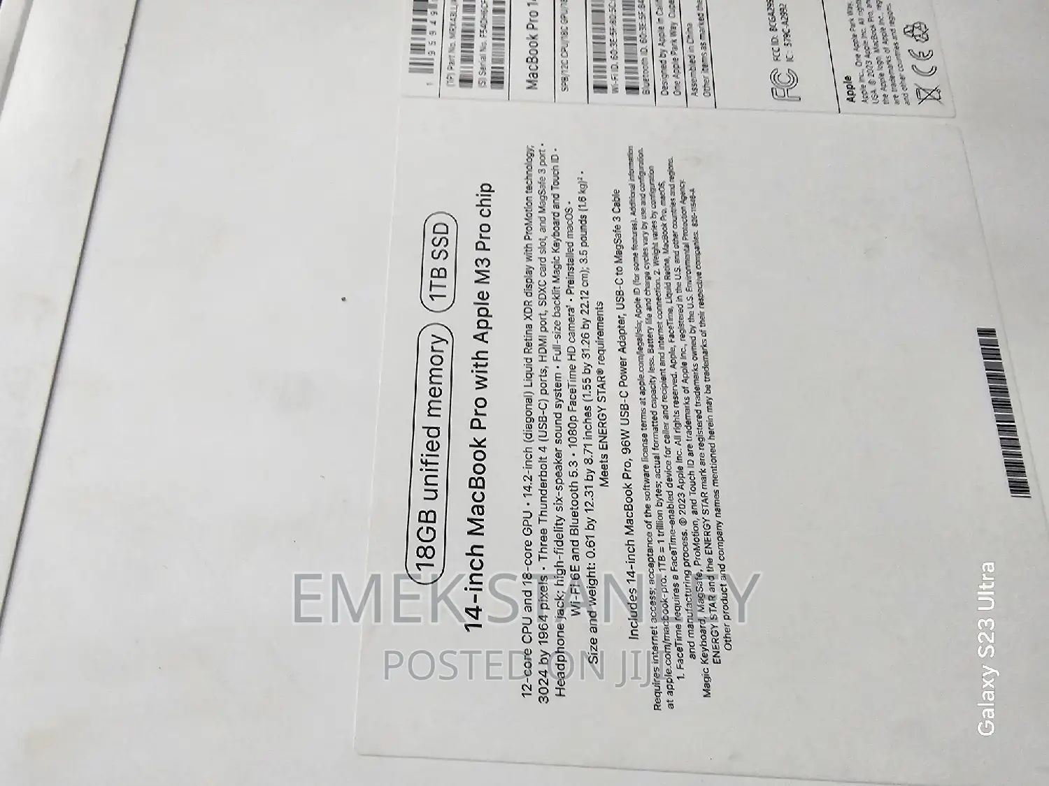 New Laptop Apple MacBook Pro 2023 M3 14-inch 18GB Apple M3 Pro SSD 1T