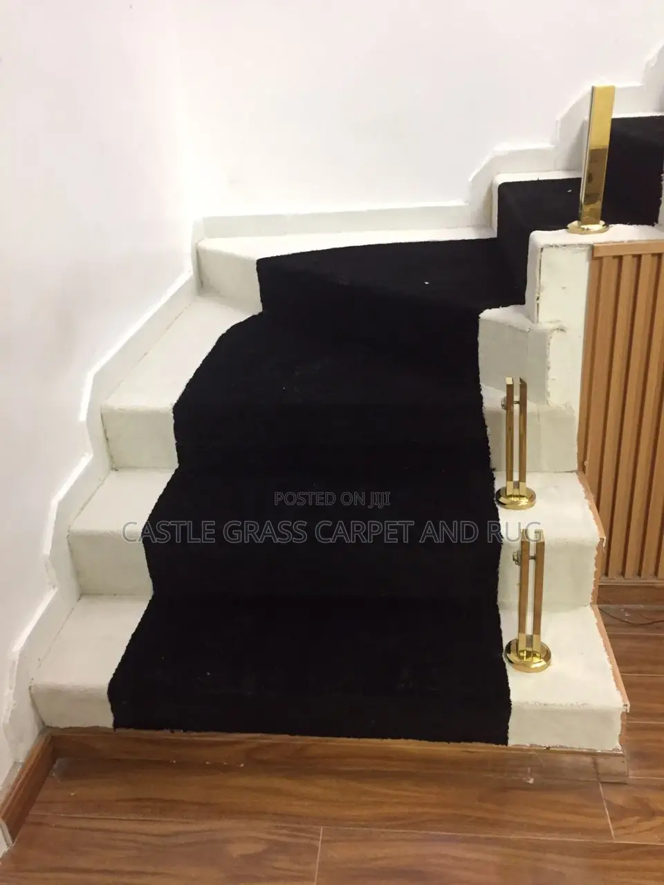 Wall to Wall Rugs Install on Stairs Case White and Black