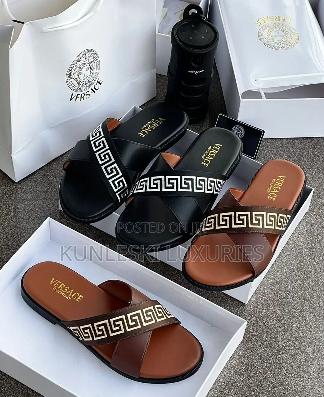 Original Versace Men Leather Palm Slippers