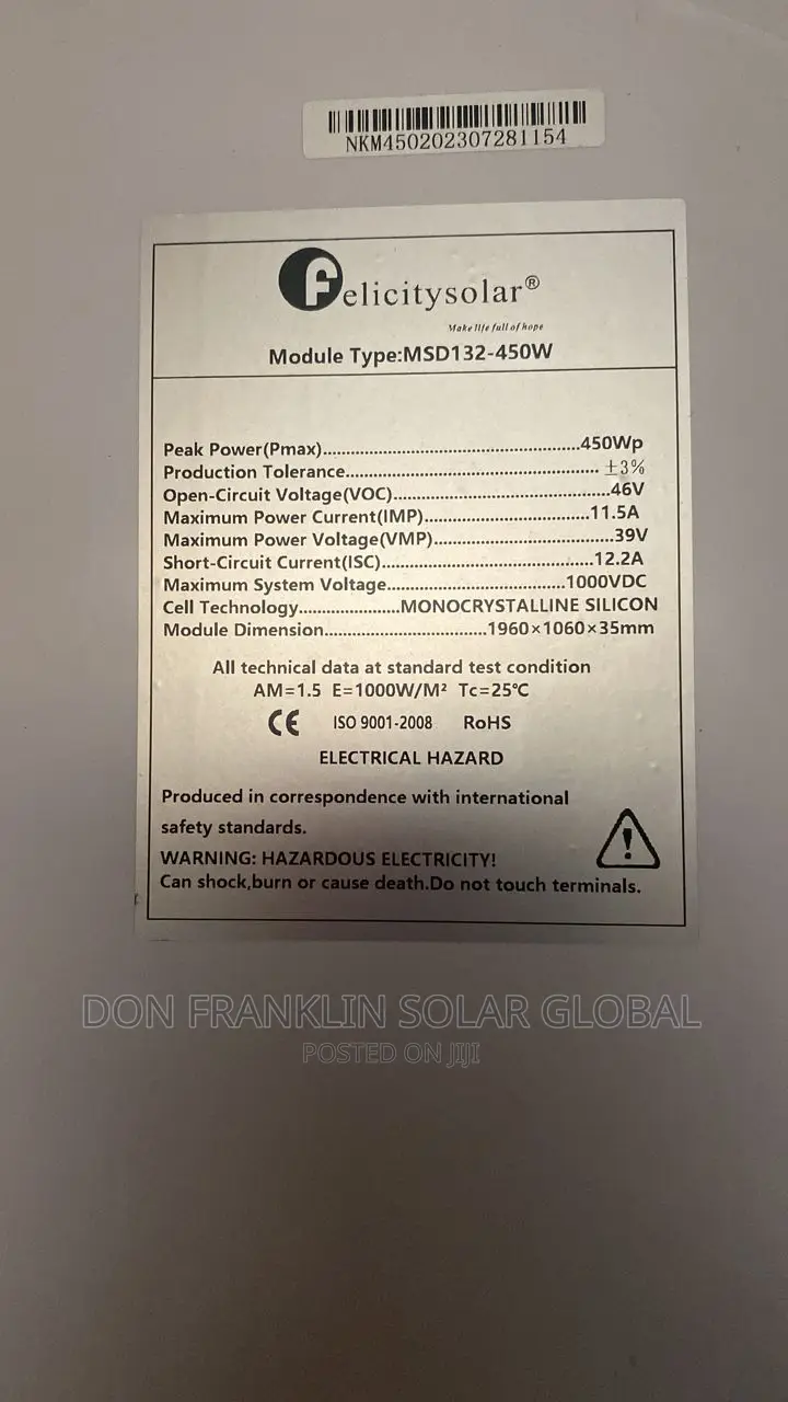 450watts Felicity Mono Brand New Half Cut Solar Panel