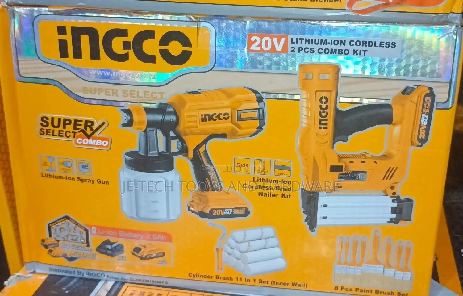 Ingco Brad Nailer and Spray Gun Combo Set - 20V