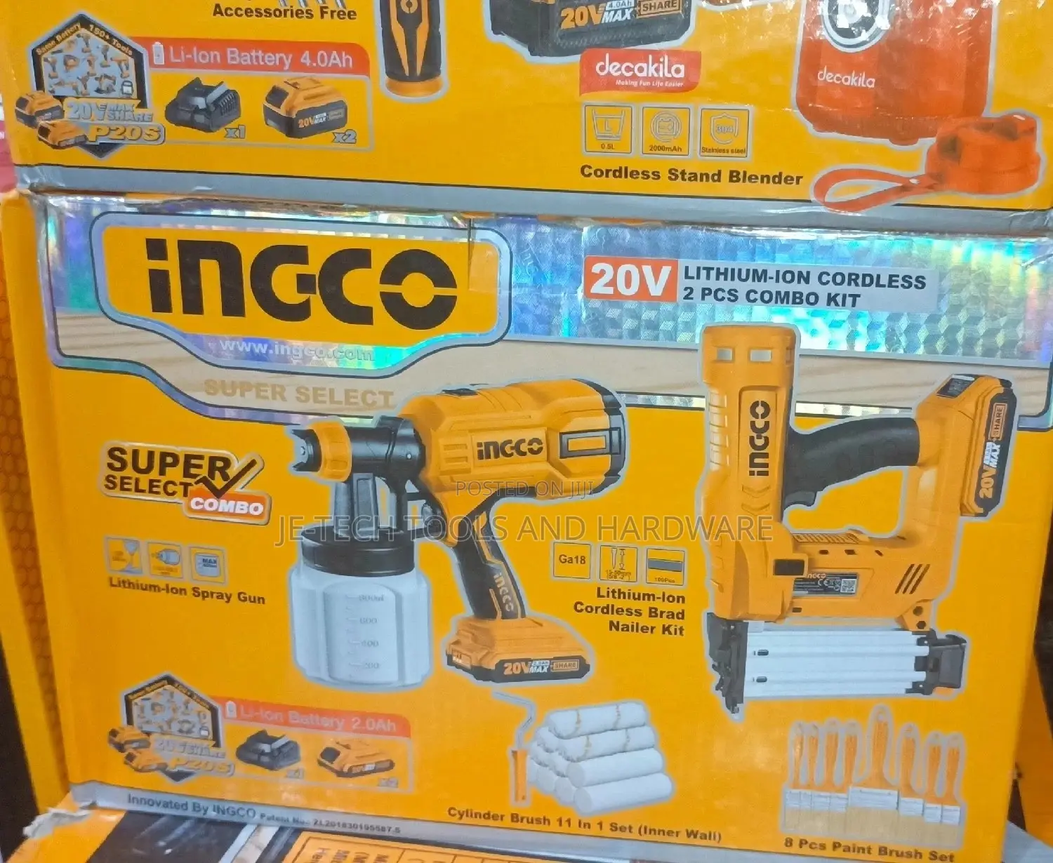 Ingco Brad Nailer and Spray Gun Combo Set - 20V