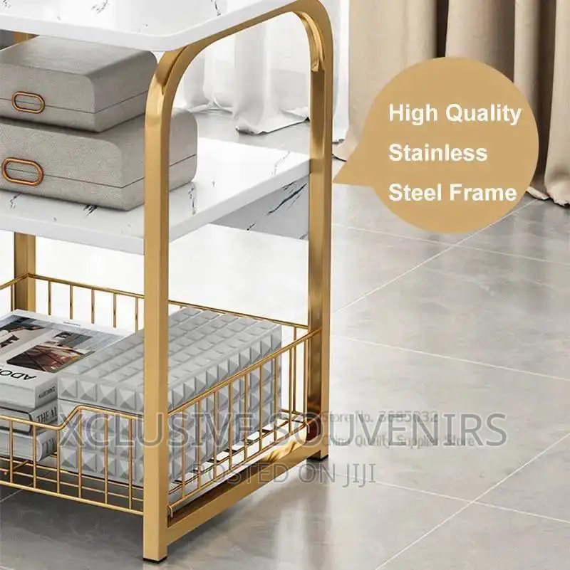 3 Tier White And Gold Side Table With Storage Basket