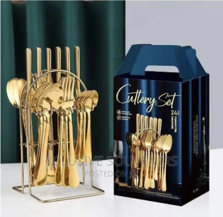 24pcs Stainless Steel Tableware Cutlery Set With Metal Rack