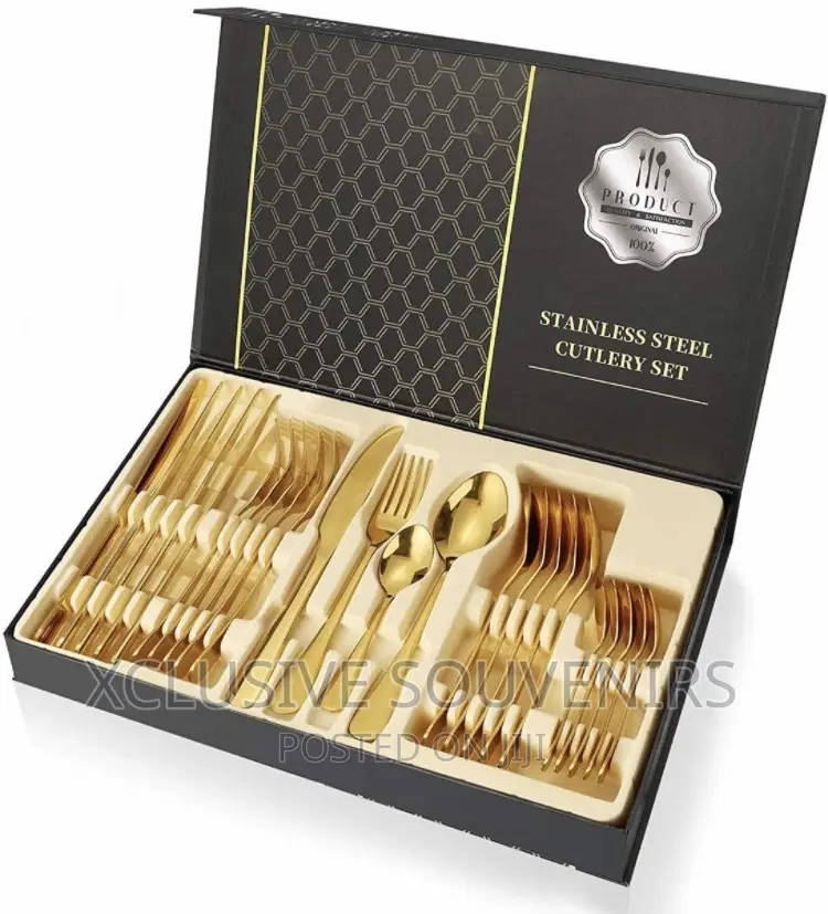 24-Piece Golden Stainless Steel Silverware Set With Box