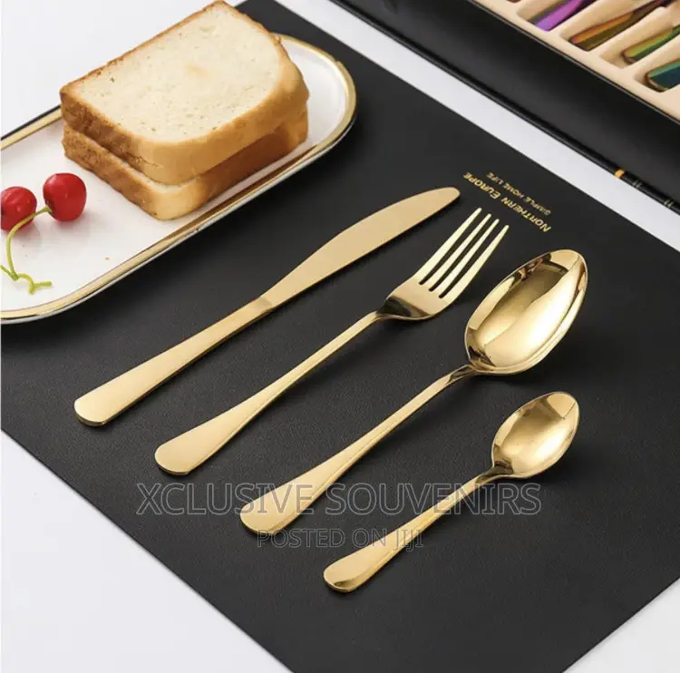 24-Piece Golden Stainless Steel Silverware Set With Box