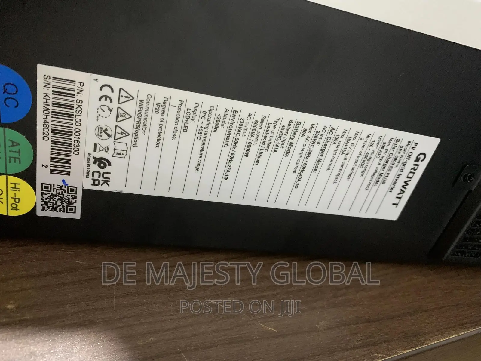 Growatt 6000 Es Plus With 500VDC, 450V MPPT Range 100a MPPT