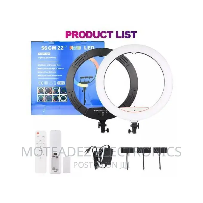 22" RGB Multicolour Ring Light W/Stand, Phone Holder, Remote