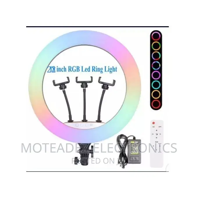 22" RGB Multicolour Ring Light W/Stand, Phone Holder, Remote