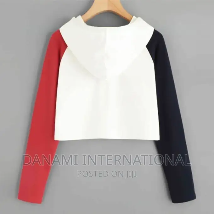 Danami Women Black Red Contrast Off White Crop Hoodie
