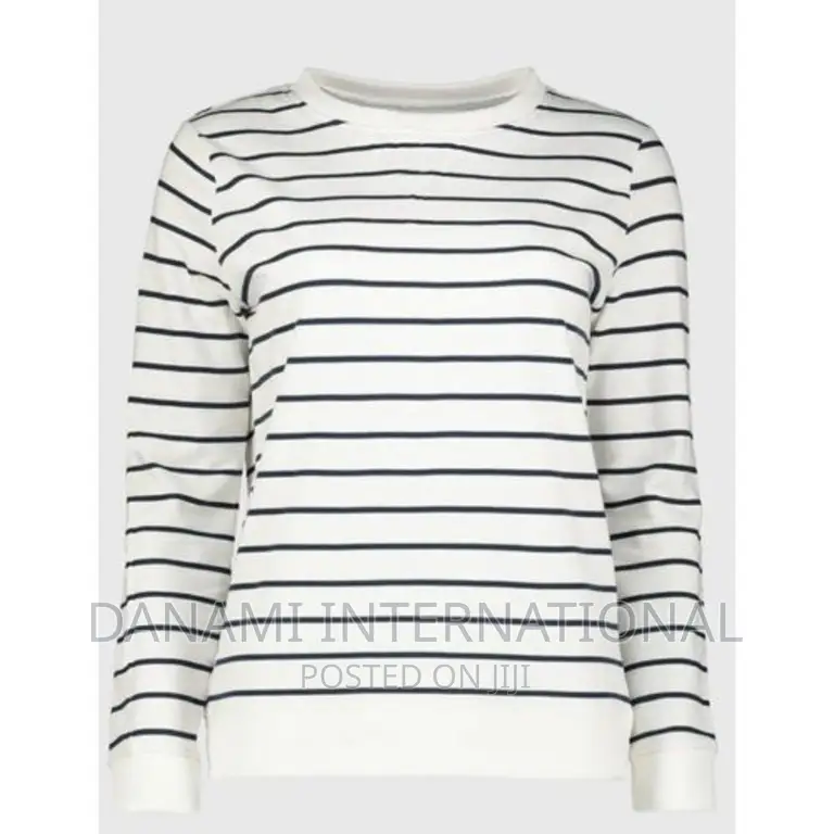 Danami Women’S Cream Navy Blue Strip Sweatshirt
