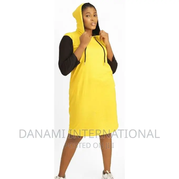 Danami Yellow and Black Contrast Women’S Hooded Dress Gown