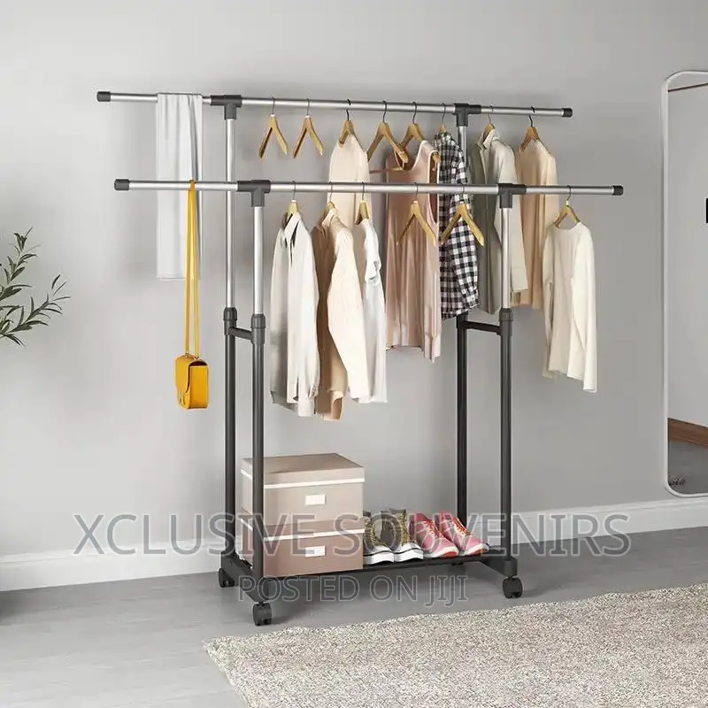 Adjustable and Extendable Double Rod Garment Rack
