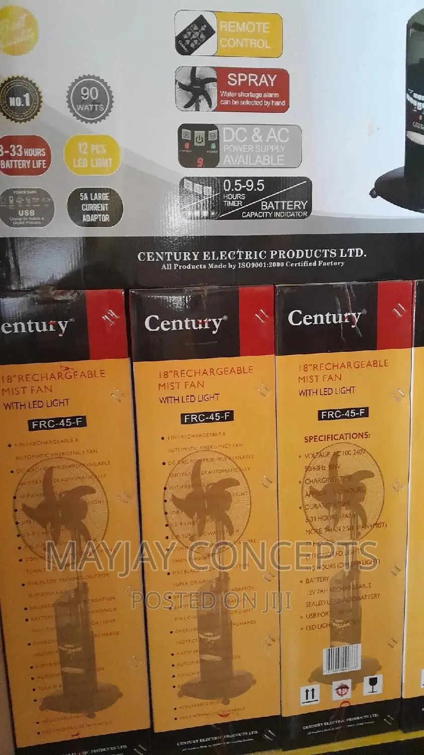 4-in-1 Century Rechargeable Mist Standing Fan-Supports Solar