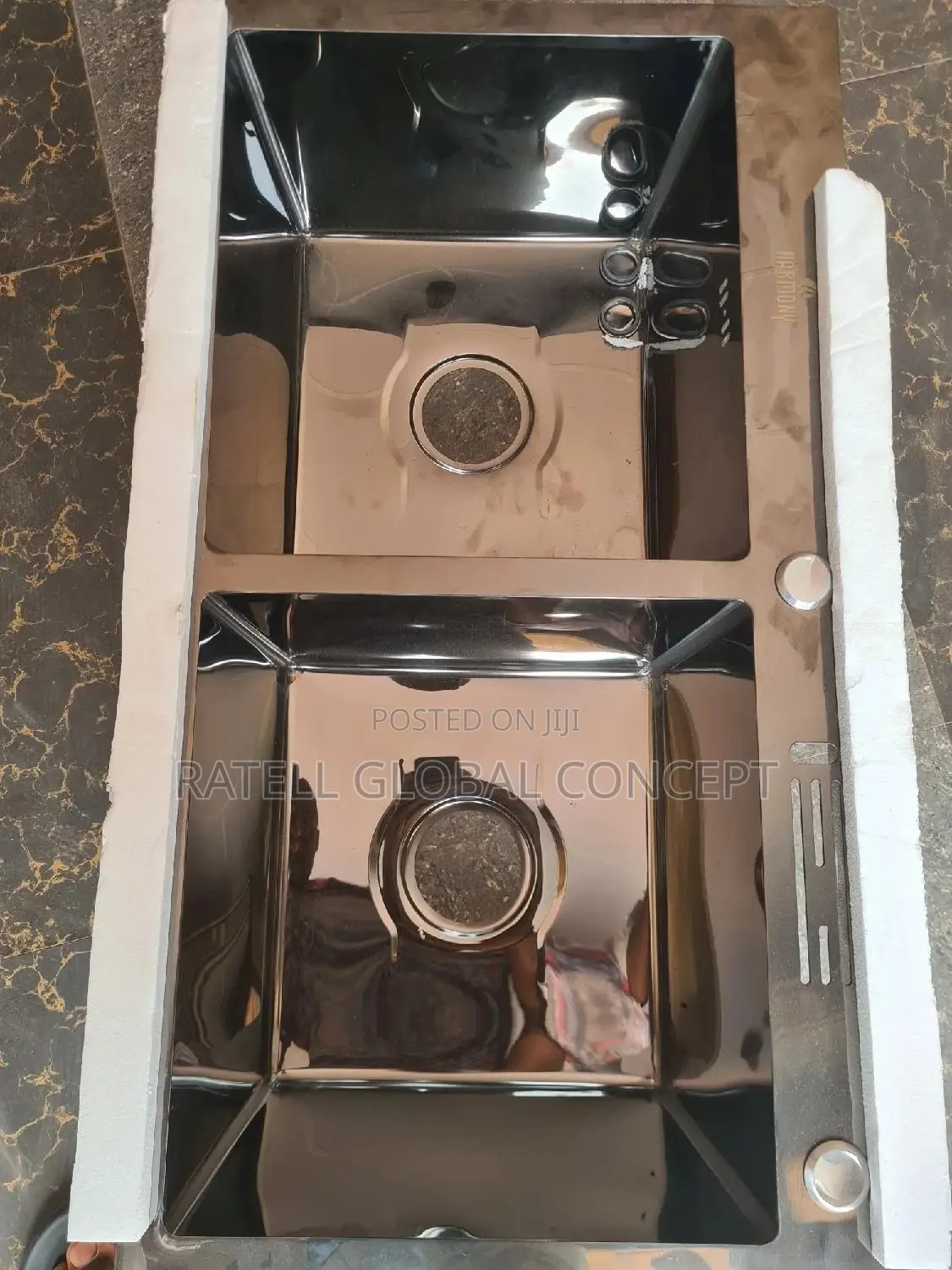 Black Double Bowl HD Mirrored Kitchen Sink