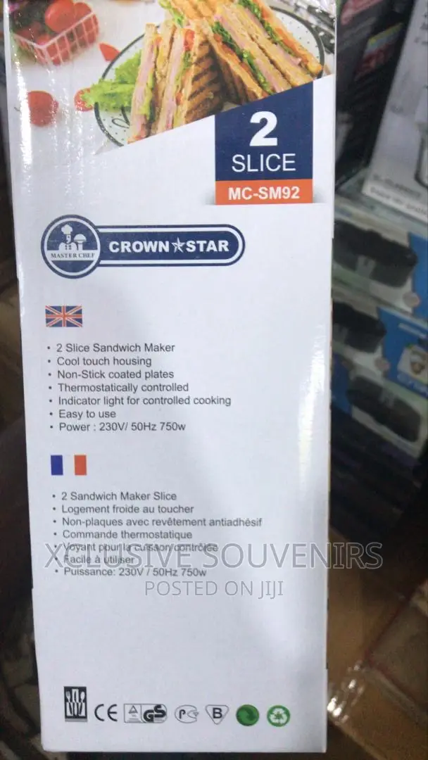 750watts Crown Star 2 Slice Sandwich Maker