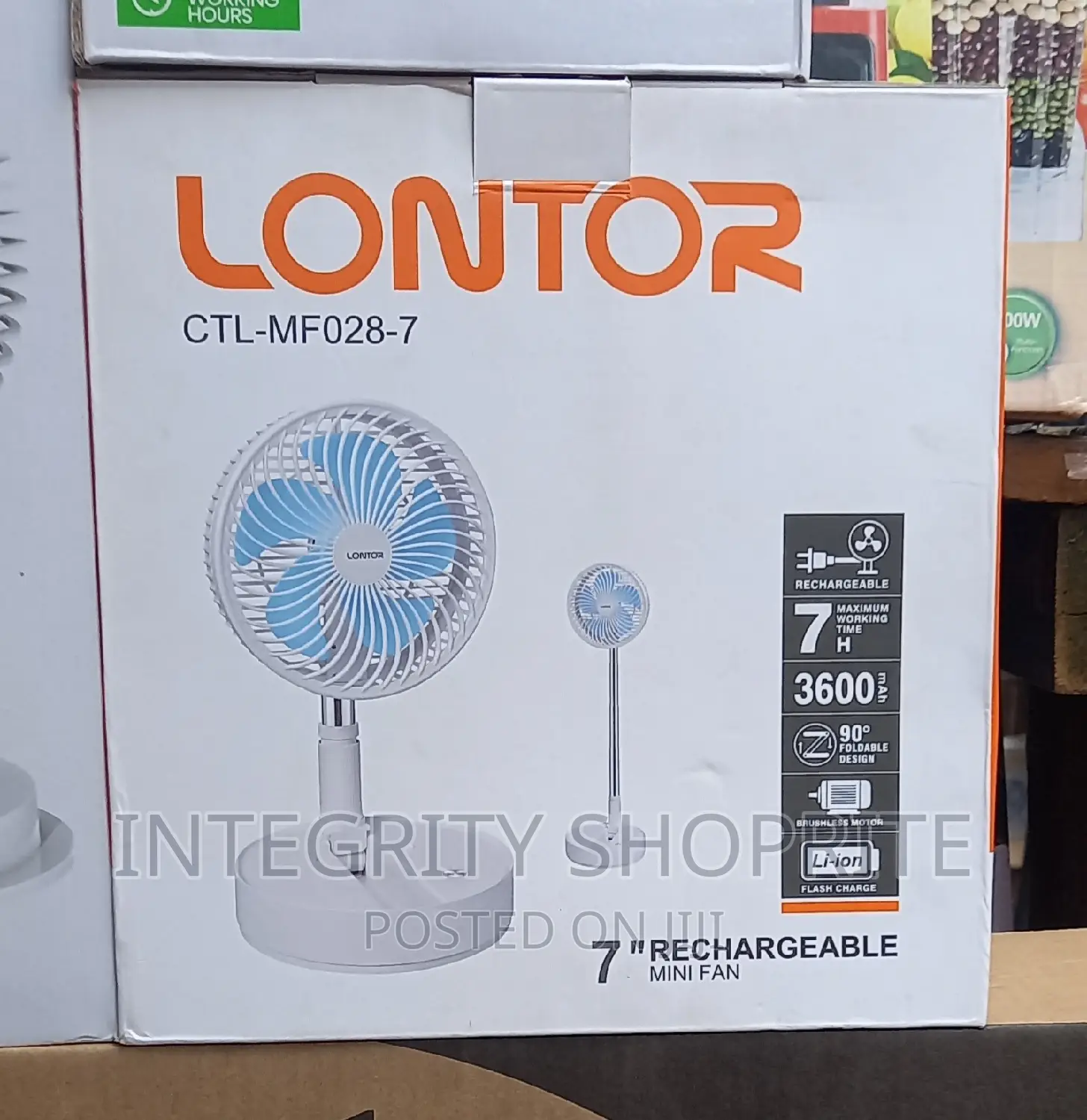 Lontor 7" Rechargeable Portable Electric Standing Fan