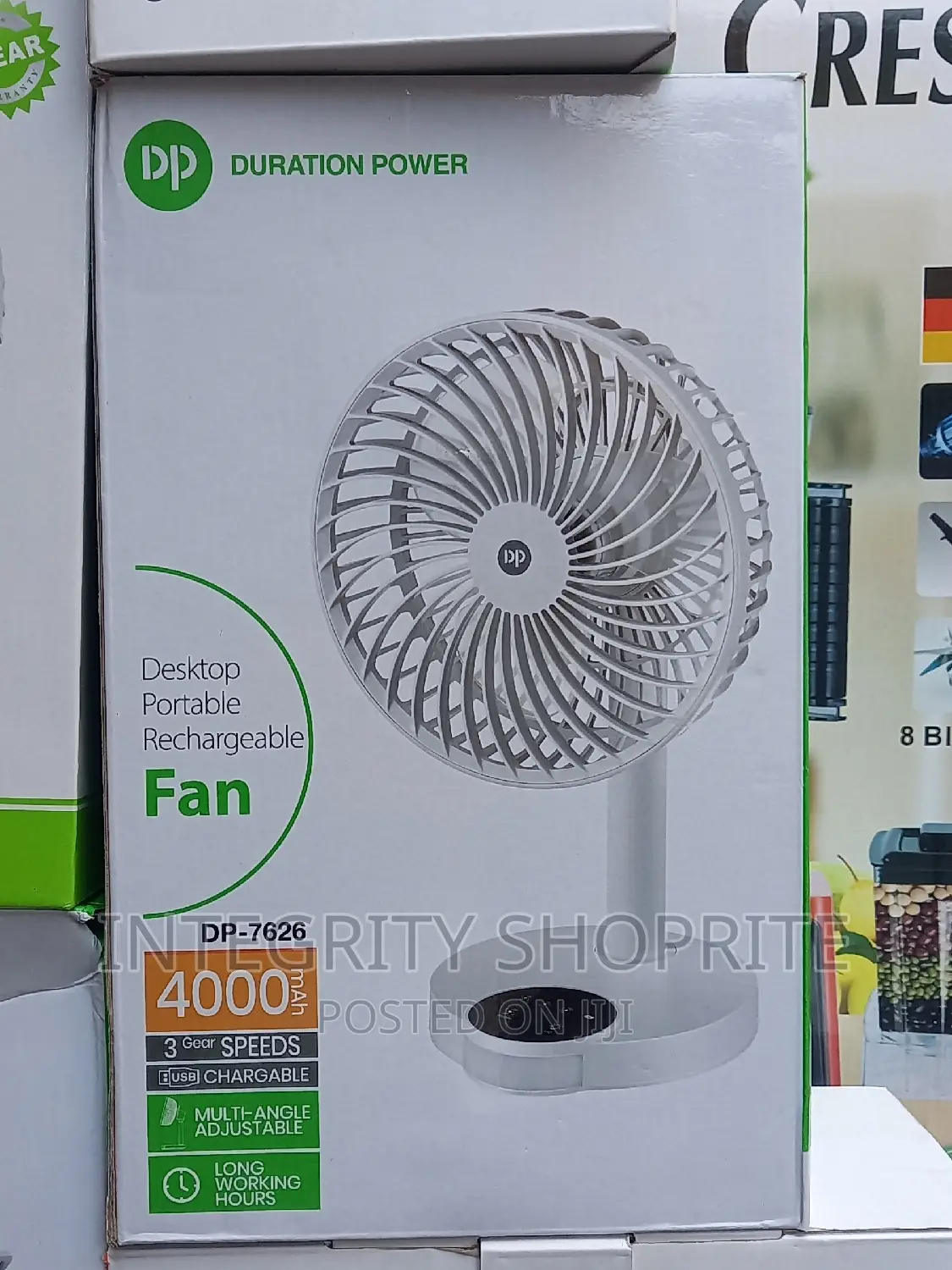 Dp Led Light Rechargeable Table Fan With Led Light - 4000mah