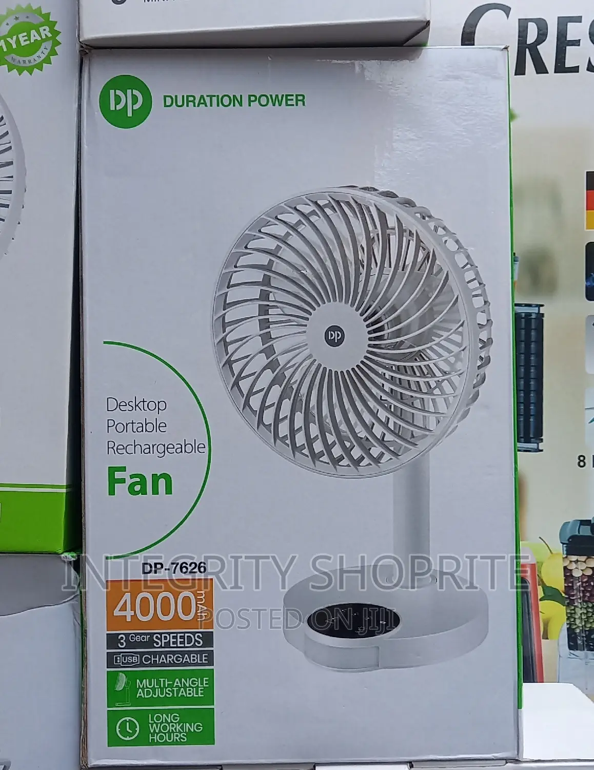 Dp Led Light Rechargeable Table Fan With Led Light - 4000mah
