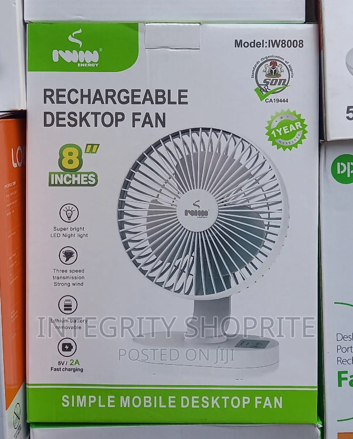 Iwin Energy Rechargeable Table Fan + Led Light - 8inches