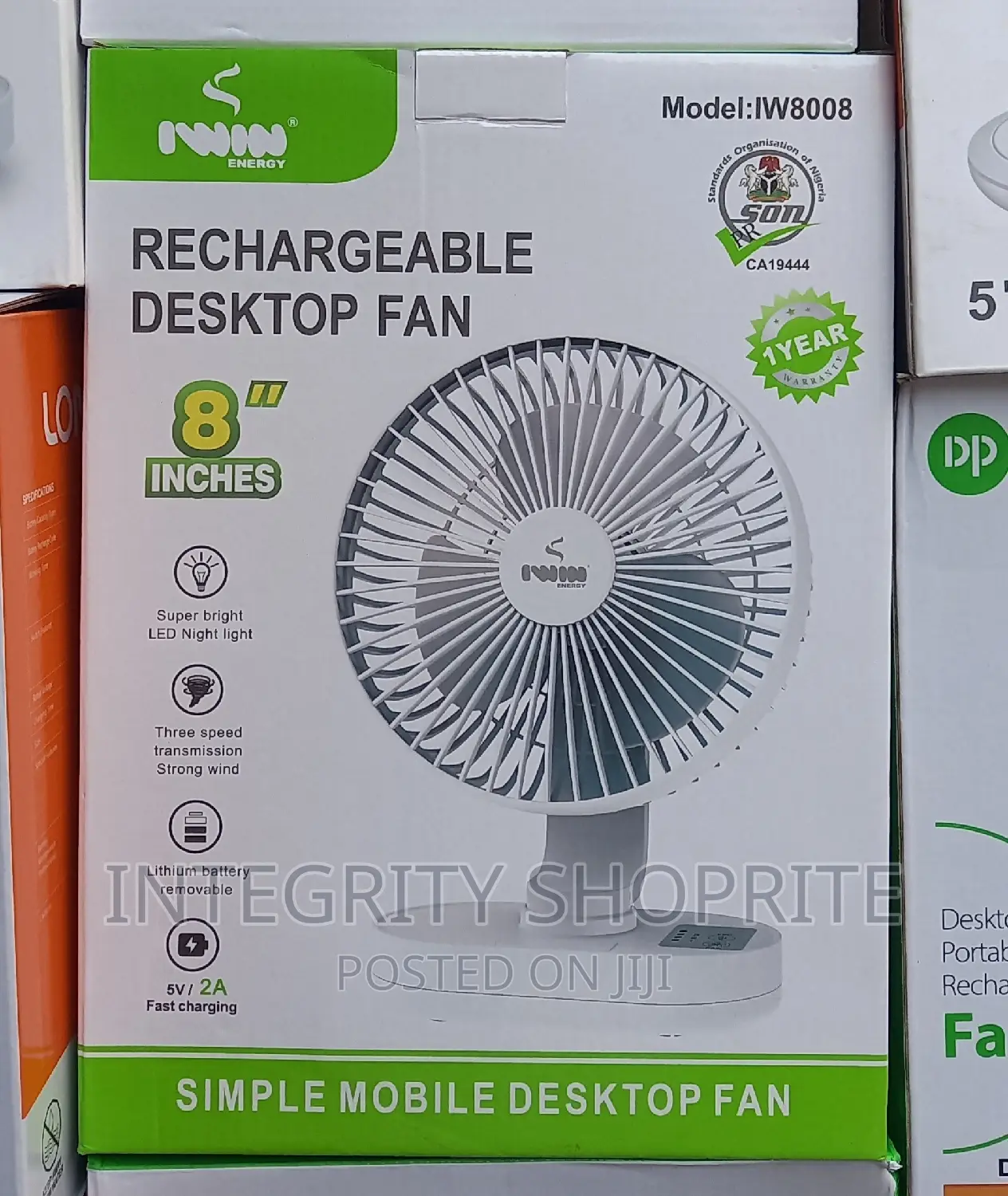 Iwin Energy Rechargeable Table Fan + Led Light - 8inches
