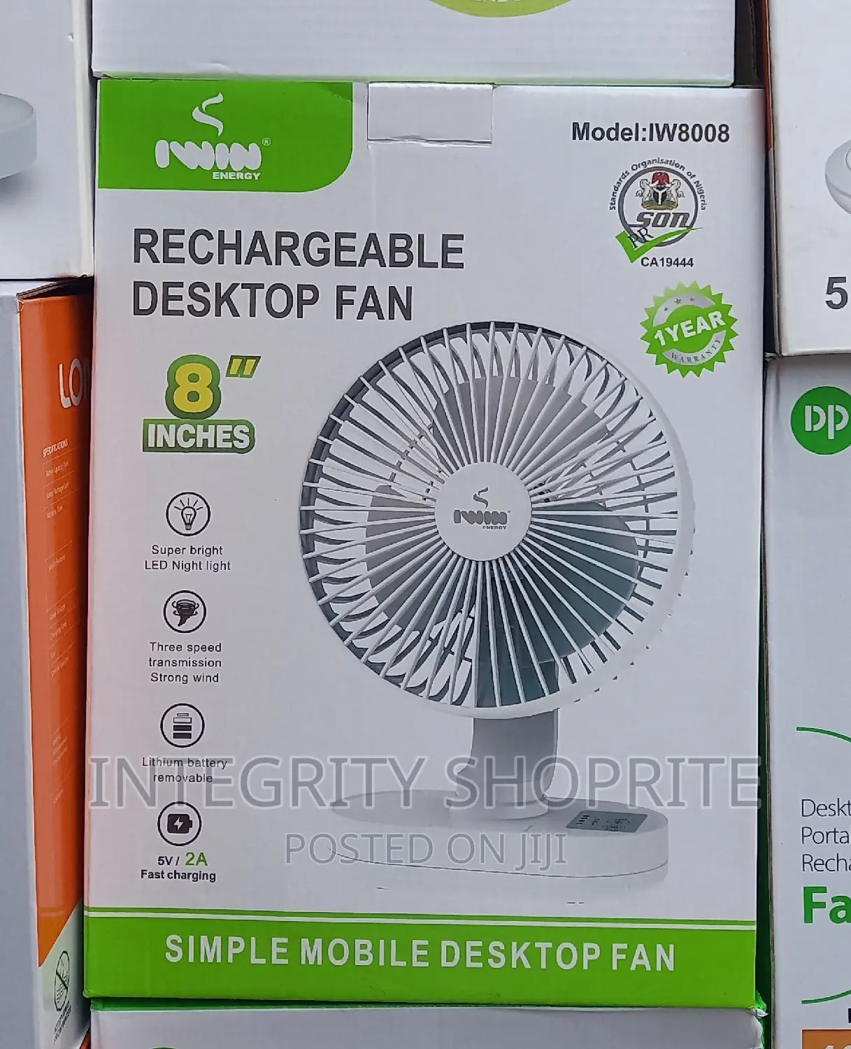 Iwin Energy Rechargeable Table Fan + Led Light - 8inches