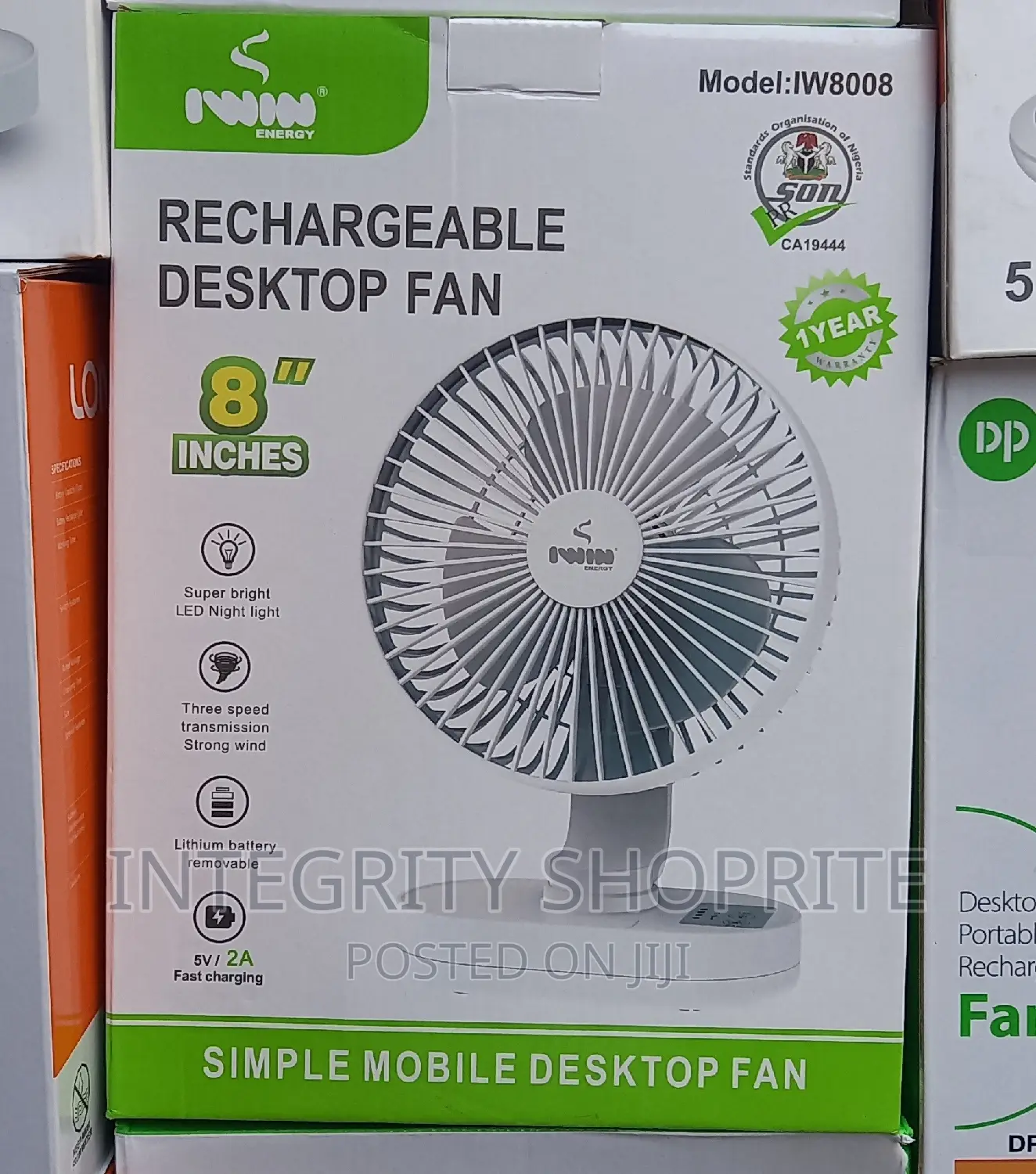 Iwin Energy Rechargeable Table Fan + Led Light - 8inches