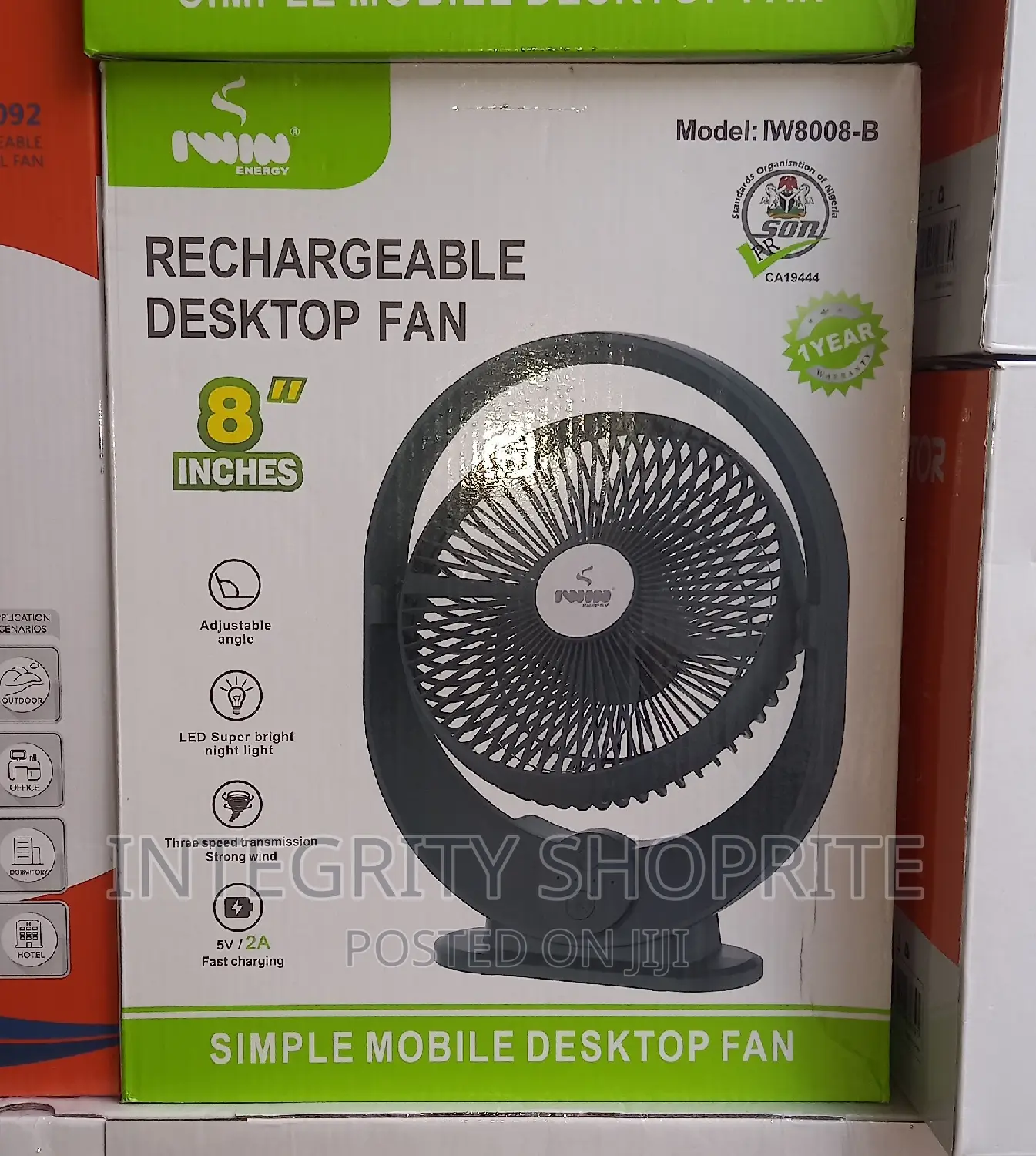 IWIN ENERGY 8inches Rechargeable Desk Fan + Led Light