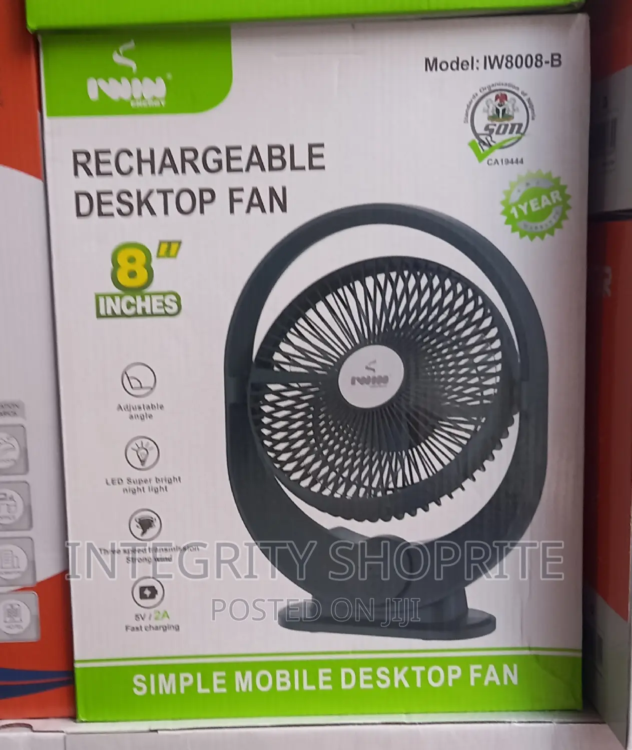 IWIN ENERGY 8inches Rechargeable Desk Fan + Led Light