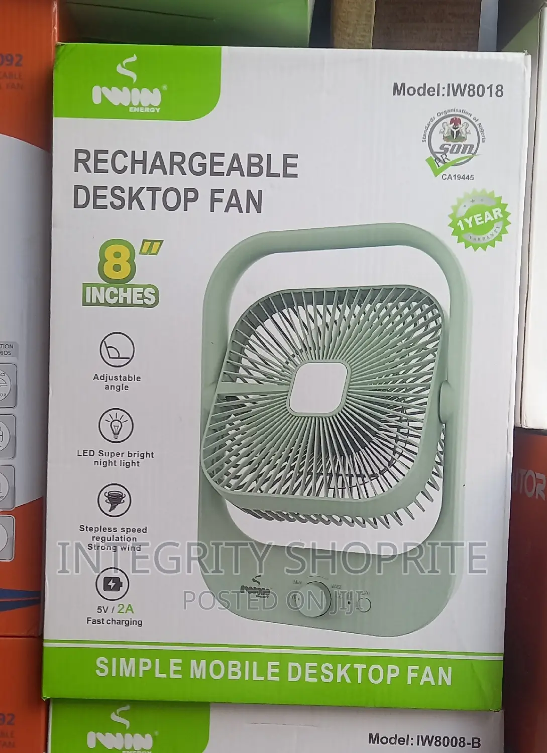 Iwin 8 Inches Table Fan Rechargeable