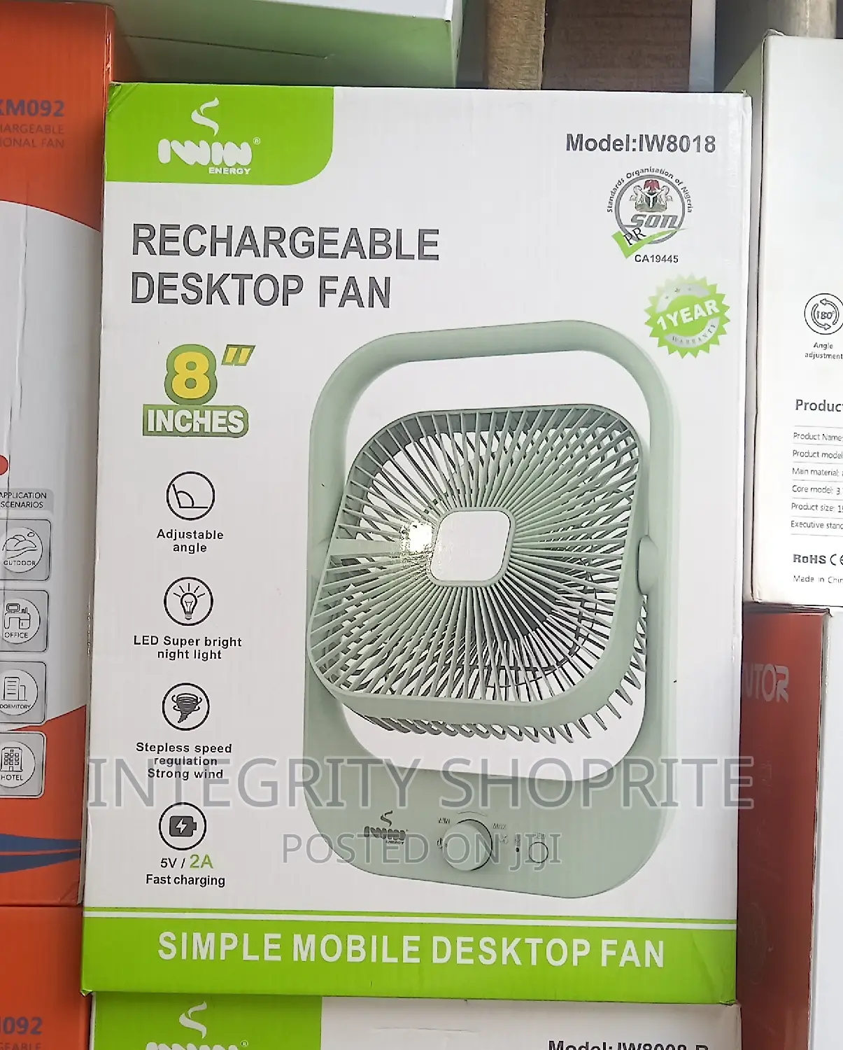 Iwin 8 Inches Table Fan Rechargeable