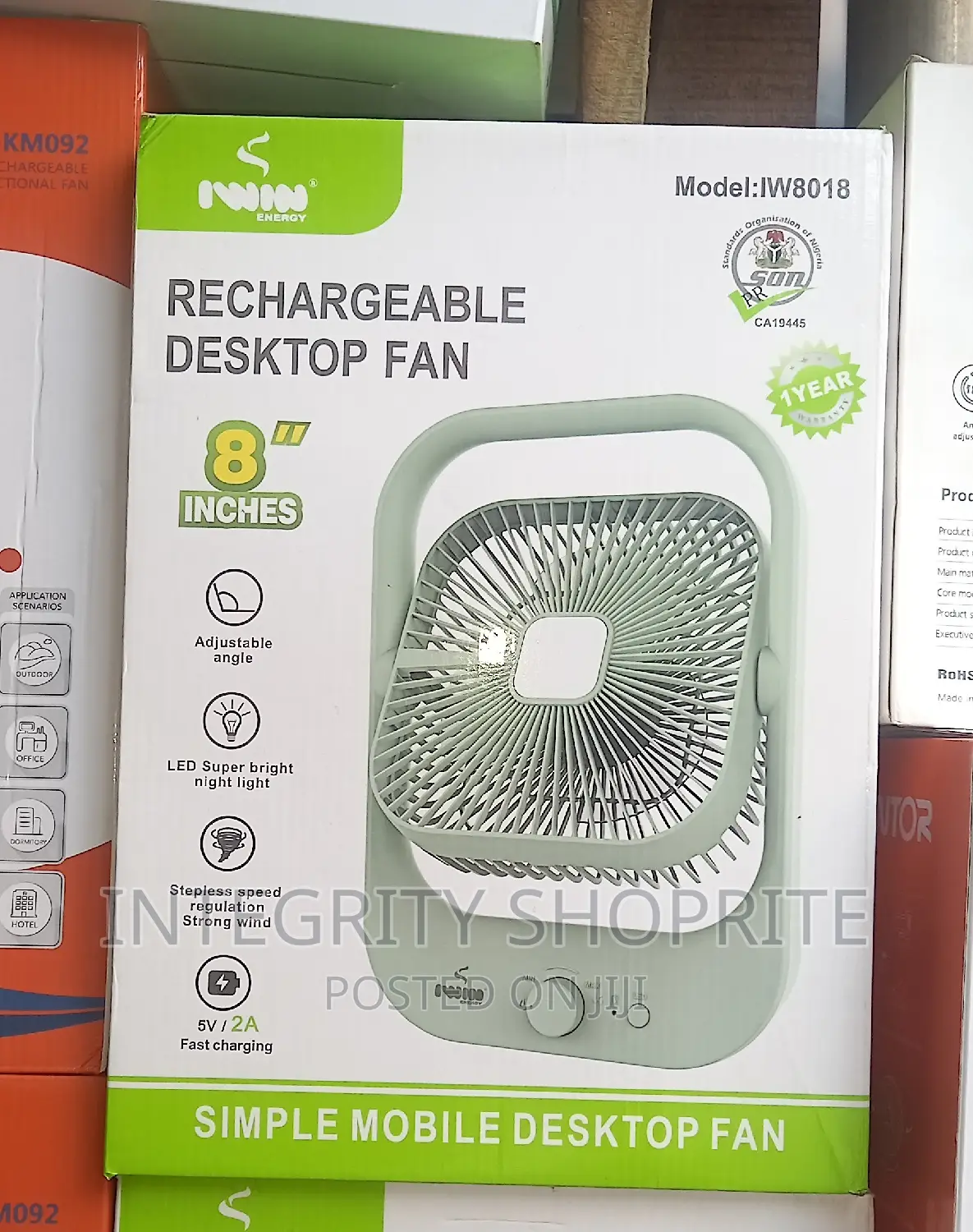 Iwin 8 Inches Table Fan Rechargeable