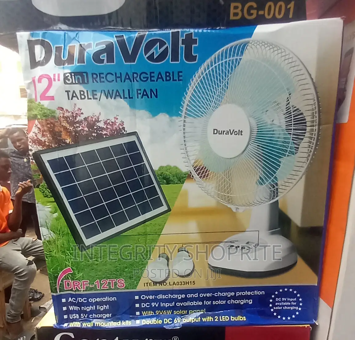 Duravolt Rechargeable Table Fan With Solar Panel