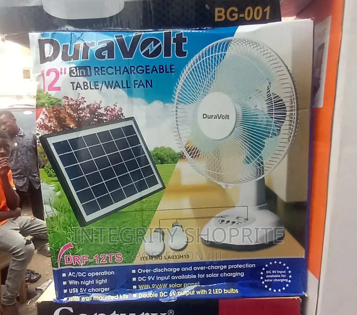 Duravolt Rechargeable Table Fan With Solar Panel