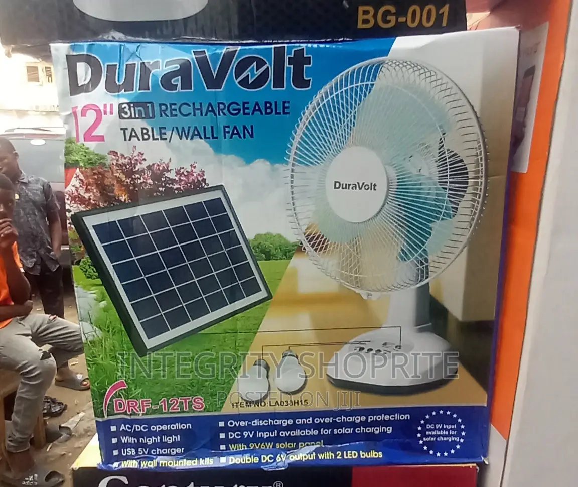 Duravolt Rechargeable Table Fan With Solar Panel